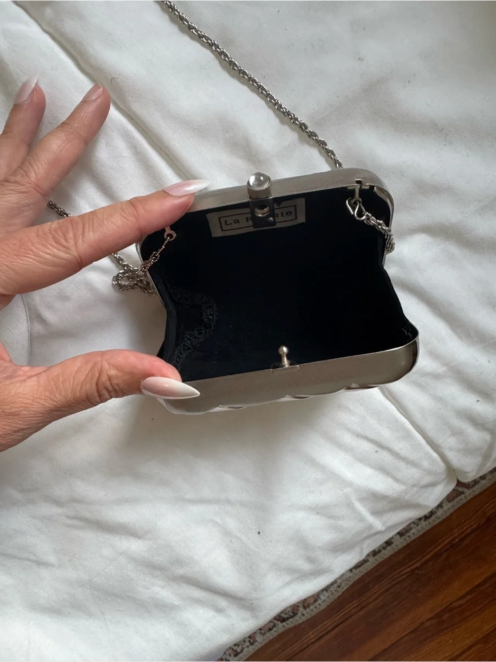 Vintage La Regale Silver Micro Metallic Crossbody Clutch